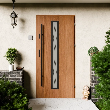 Witro Black CK drzwi zewnętrzne 72 mm z antabą/pochwytem energooszczędne Ud-1.3 szyba mleczna z nadrukiem ceramicznym Program Czyste Powietrze