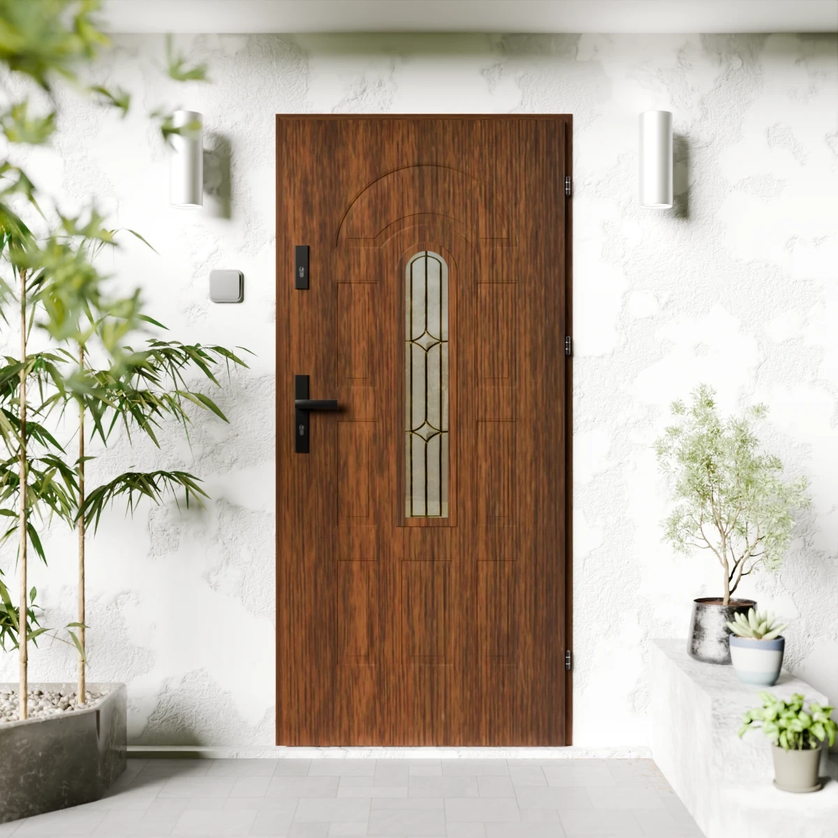 Drzwi zewnętrzne stalowe do domu Retro Black 72mm z klamką czarną energooszczędne Ud=1.3 z szybą Program Czyste Powietrze