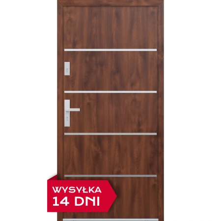 Drzwi zewnętrzne do domu stalowo aluminiowe 68 mm z klamką inox ATU68 orzech Program Czyste Powietrze M502