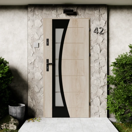 Optima Black CK drzwi zewnętrzne 72 mm z klamką czarną energooszczędne Ud-1.3 przeszklone lustro weneckie szyba mleczna Program Czyste Powietrze