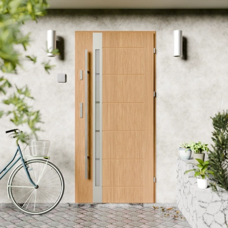 Drzwi zewnętrzne stalowe do domu Toreno Inox 72mm z antabą/pochwytem energooszczędne Ud=1.3 lustro weneckie szyba mleczna Program Czyste Powietrze