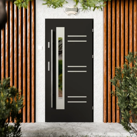 Drzwi zewnętrzne stalowe do domu Pina Inox 72mm z antabą/pochwytem energooszczędne Ud=1.3 lustro weneckie szyba mleczna Program Czyste Powietrze