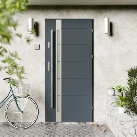 Toreno Inox CK drzwi zewnętrzne 72 mm z antabą/pochwytem energooszczędne U <= 1.3 przeszklone lustro weneckie szyba mleczna Program Czyste Powietrze
