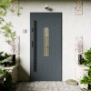 Drzwi zewnętrzne stalowe do domu Retro Black 72mm z antabą/pochwytem energooszczędne Ud=1.3 z szybą Program Czyste Powietrze