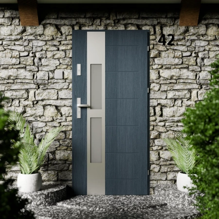 Anda Inox CK drzwi zewnętrzne 72 mm z klamką energooszczędne Ud-1.3 przeszklone lustro weneckie szyba mleczna Program Czyste Powietrze