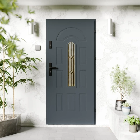 Classico Retro Black CK drzwi zewnętrzne 72 mm z klamką czarną energooszczędne Ud-1.3 przeszklone Program Czyste Powietrze