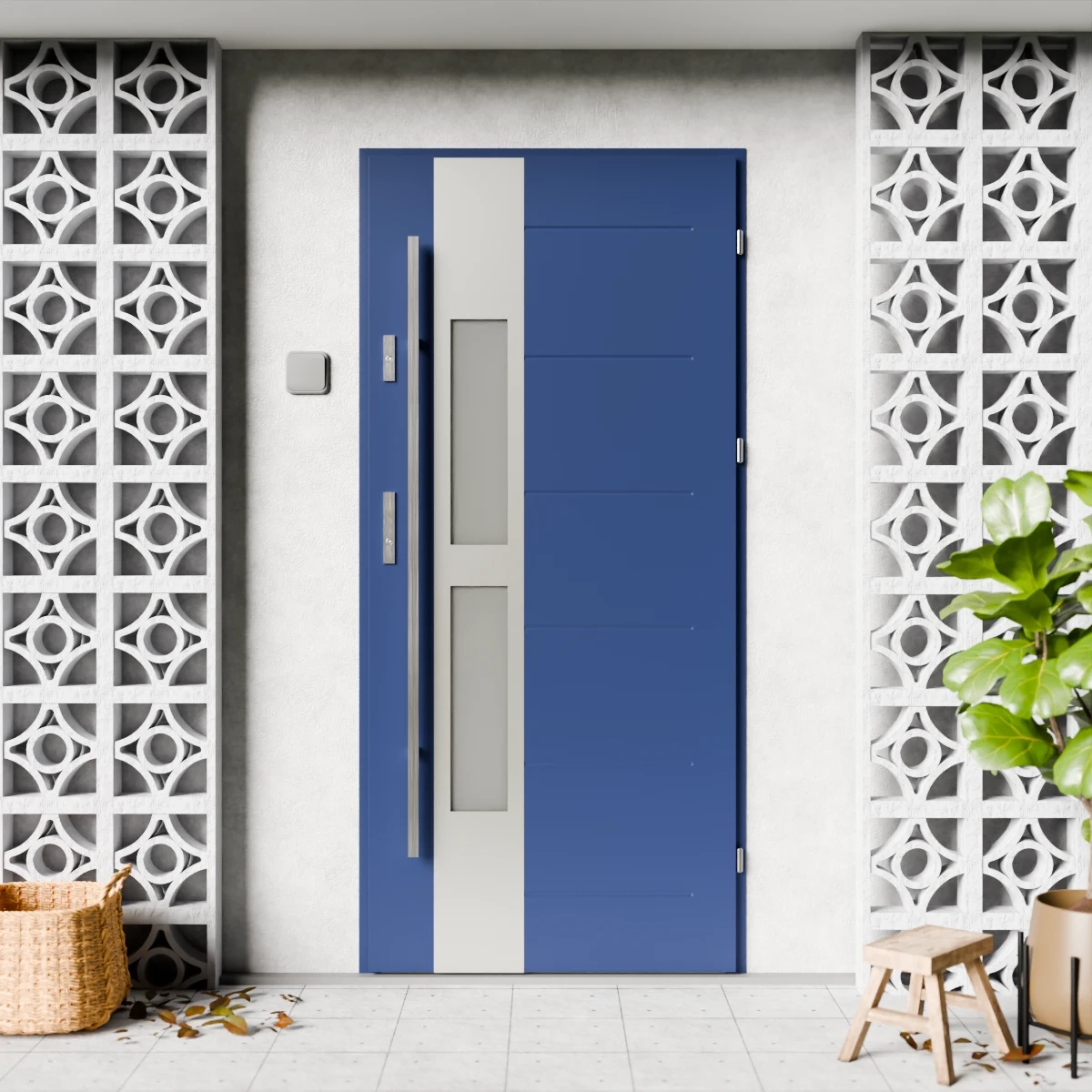 Drzwi zewnętrzne stalowe do domu Anda Inox 72mm z antabą/pochwytem energooszczędne Ud=1.3 lustro weneckie szyba mleczna Program Czyste Powietrze