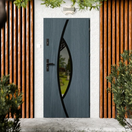 Maestro Black CK drzwi zewnętrzne 72 mm z klamką czarną energooszczędne Ud-1.3 przeszklone lustro weneckie szyba mleczna Program Czyste Powietrze