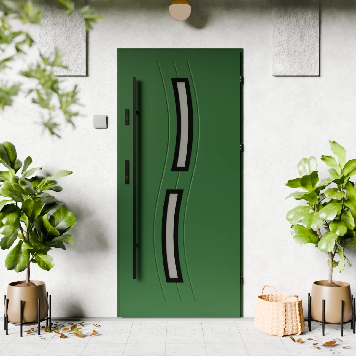 Drzwi zewnętrzne stalowe do domu Twista Black 72mm z antabą/pochwytem energooszczędne Ud=1.3 lustro weneckie szyba mleczna Program Czyste Powietrze