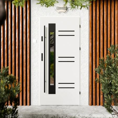 Drzwi zewnętrzne stalowe do domu Pina Black 72mm z antabą/pochwytem energooszczędne Ud=1.3 lustro weneckie szyba mleczna Program Czyste Powietrze