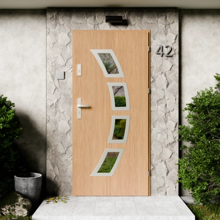 Drzwi zewnętrzne stalowe do domu Cinea Inox 72mm z klamką energooszczędne Ud=1.3 przeszklone lustro weneckie szyba mleczna Program Czyste Powietrze