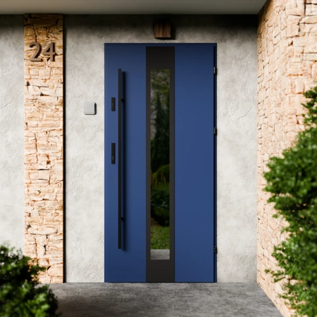 Modern Black CK drzwi zewnętrzne 72 mm z antabą/pochwytem energooszczędne Ud-1.3 przeszklone lustro weneckie szyba mleczna Program Czyste Powietrze