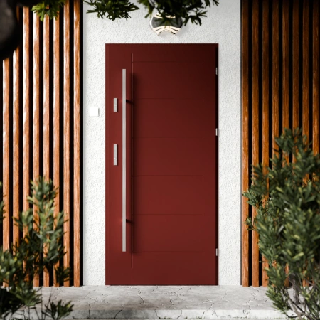 Drzwi zewnętrzne stalowe do domu Basic Inox 72mm z antabą/pochwytem energooszczędne Ud=1.3 bez szyby pełne Program Czyste Powietrze