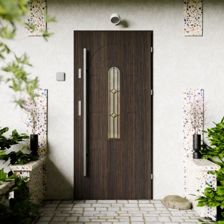 Drzwi zewnętrzne stalowe do domu Retro Inox 72mm z antabą/pochwytem energooszczędne Ud=1.3 przeszklone Program Czyste Powietrze