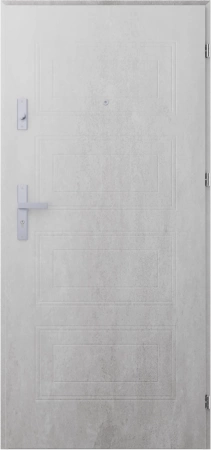 Drzwi wewnątrzklatkowe antywłamaniowe RC3 z Certyfikatem akustyczne wyciszające 47 dB 55 mm stalowe z tłoczeniami z klamką inox srebrną beton T34