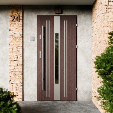 Elegant Inox CK drzwi zewnętrzne 72 mm z antabą/pochwytem energooszczędne U <= 1.3 przeszklone lustro weneckie szyba mleczna Program Czyste Powietrze