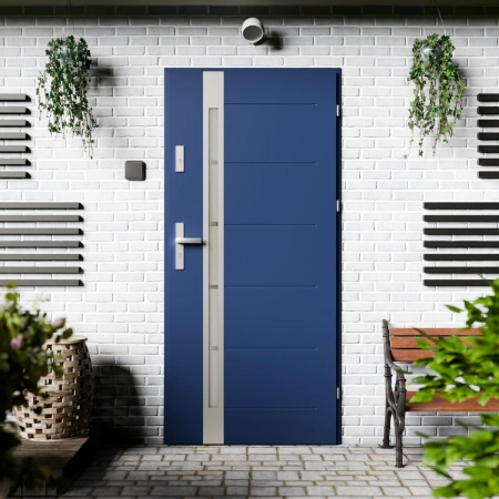 Drzwi zewnętrzne stalowe do domu Toreno Inox 72mm z klamką energooszczędne Ud-1.3 przeszklone lustro weneckie szyba mleczna Program Czyste Powietrze