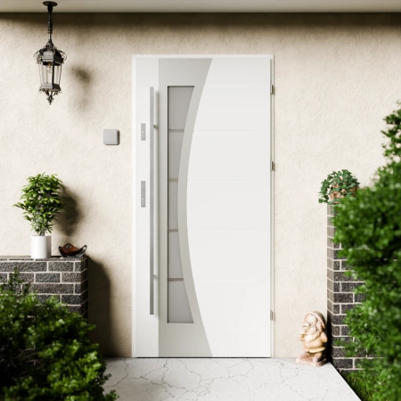 Drzwi zewnętrzne stalowe do domu Optima Inox 72mm z antabą/pochwytem energooszczędne Ud=1.3 lustro weneckie szyba mleczna Program Czyste Powietrze