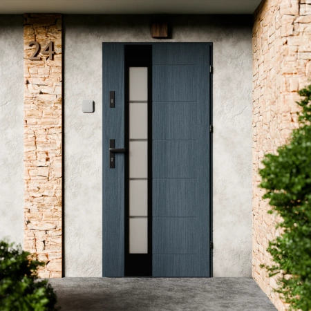 Sanda Black CK drzwi zewnętrzne 72 mm z klamką czarną energooszczędne Ud-1.3 przeszklone lustro weneckie szyba mleczna Program Czyste Powietrze