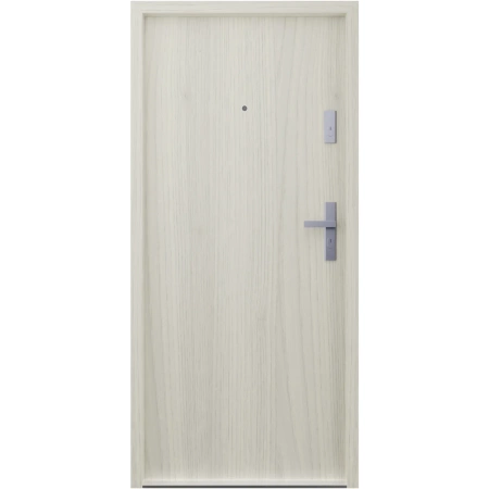 Drzwi wewnątrzklatkowe antywłamaniowe w klasie RC4 55 mm stalowe z klamką i zawiasami srebrnymi inox dąb sheffield G00