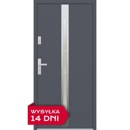Drzwi zewnętrzne do domu stalowo aluminiowe 68 mm z szybą i klamką inox ATU68 antracyt db703 Program Czyste Powietrze M505