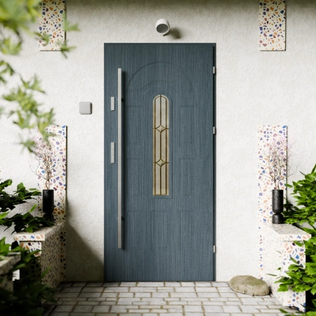 Classico Retro Black CK drzwi zewnętrzne 72 mm z antabą/pochwytem energooszczędne Ud-1.3 przeszklone Program Czyste Powietrze