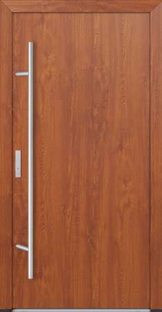 Drzwi zewnętrzne wejściowe do domu stalowo aluminiowe 82 mm DS82 pełne z okuciami inox złoty dąb Program Czyste Powietrze M00