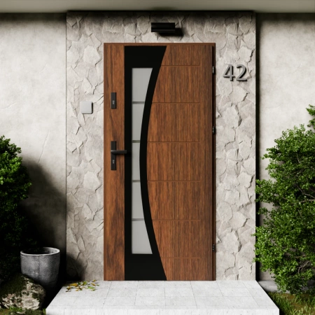 Optima Black CK drzwi zewnętrzne 72 mm z klamką czarną energooszczędne Ud-1.3 przeszklone lustro weneckie szyba mleczna Program Czyste Powietrze