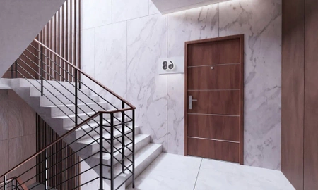 Drzwi klatkowe wejściowe do mieszkania w bloku antywłamaniowe RC3 z ościeżnicą 68mm stalowe akustyczne i wygłuszające 44 dB dymoszczelne białe M00