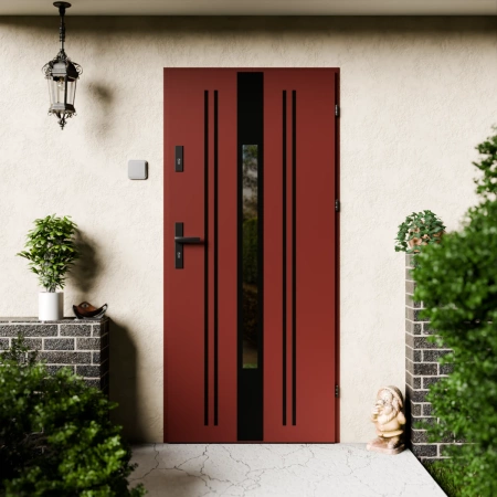 Drzwi zewnętrzne stalowe do domu Elegant Black 72mm z klamką czarną energooszczędne Ud=1.3 lustro weneckie szyba mleczna Program Czyste Powietrze