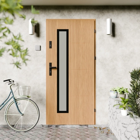 Drzwi zewnętrzne stalowe do domu Tinea Black 72mm z klamką czarną energooszczędne Ud-1=3 lustro weneckie szyba mleczna Program Czyste Powietrze