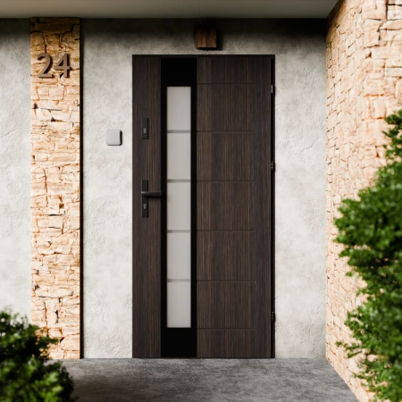 Drzwi zewnętrzne stalowe do domu Sanda Black 72mm z klamką czarną energooszczędne Ud=1.3 lustro weneckie szyba mleczna Program Czyste Powietrze