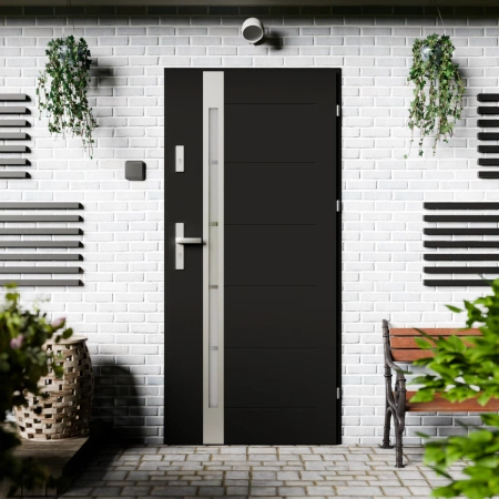 Drzwi zewnętrzne stalowe do domu Toreno Inox 72mm z klamką energooszczędne Ud-1.3 przeszklone lustro weneckie szyba mleczna Program Czyste Powietrze