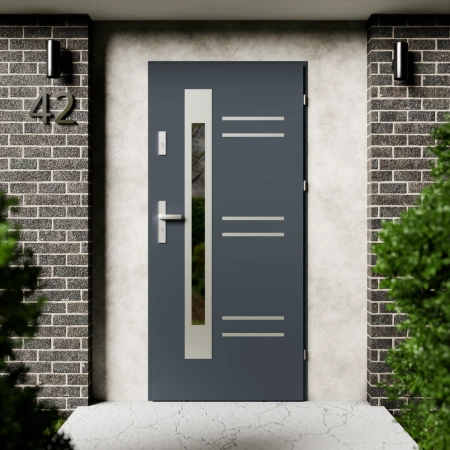 Drzwi zewnętrzne stalowe do domu Pina Inox 72mm z klamką energooszczędne Ud=1.3 przeszklone lustro weneckie szyba mleczna Program Czyste Powietrze