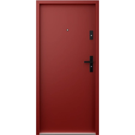 Drzwi wewnątrzklatkowe antywłamaniowe RC3 z Certyfikatem akustyczne wyciszające 47 dB 55 mm stalowe gładkie z klamką czarną czerwone G00