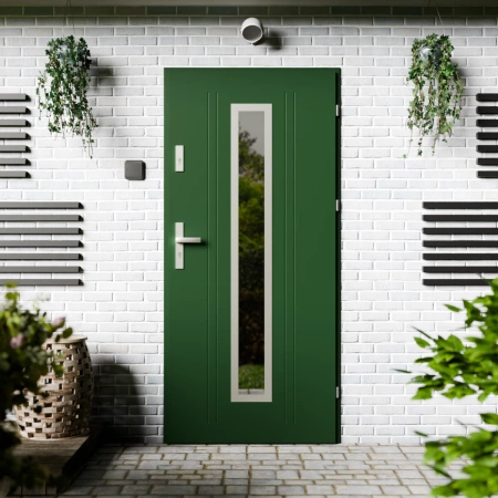 Drzwi zewnętrzne stalowe do domu Presto Inox 72mm z klamką energooszczędne Ud-1.3 przeszklone lustro weneckie szyba mleczna Program Czyste Powietrze