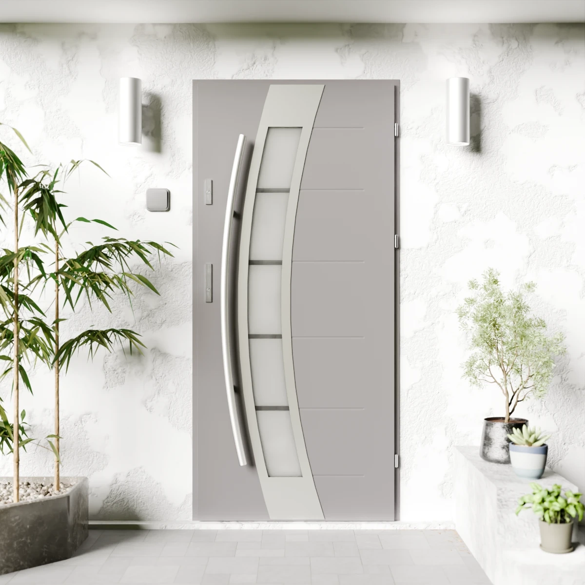 Drzwi zewnętrzne stalowe do domu Efekta Inox 72mm z antabą/pochwytem energooszczędne Ud=1.3 lustro weneckie szyba mleczna Program Czyste Powietrze