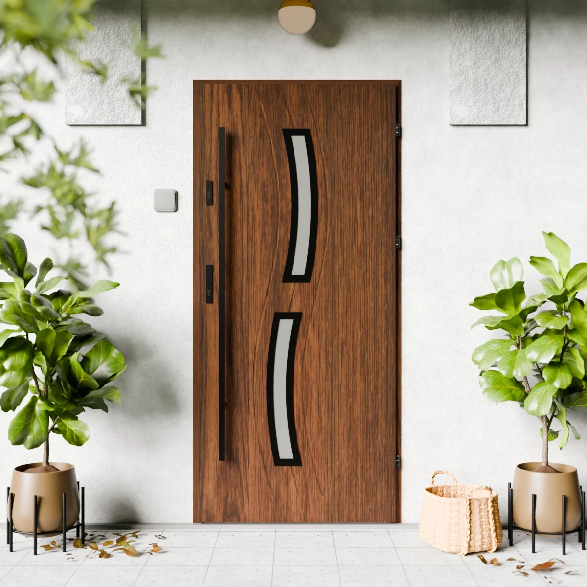 Drzwi zewnętrzne stalowe do domu Twista Black 72mm z antabą/pochwytem energooszczędne Ud=1.3 lustro weneckie szyba mleczna Program Czyste Powietrze