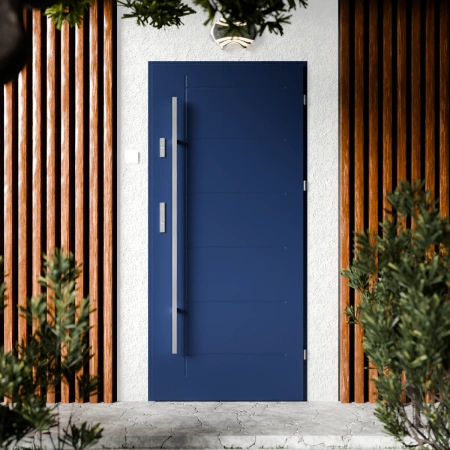 Basic Inox CK drzwi zewnętrzne 72 mm z antabą/pochwytem energooszczędne Ud-1.3 bez przeszklenia pełne Program Czyste Powietrze