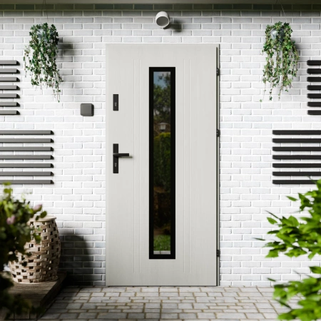 Drzwi zewnętrzne stalowe do domu Presto Black 72mm z klamką czarną energooszczędne Ud-1.3 lustro weneckie szyba mleczna Program Czyste Powietrze