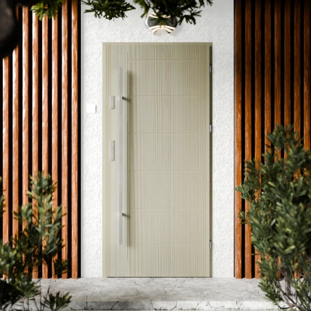 Drzwi zewnętrzne stalowe do domu Basic Inox 72mm z antabą/pochwytem energooszczędne Ud=1.3 bez szyby pełne Program Czyste Powietrze