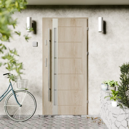 Drzwi zewnętrzne stalowe do domu Toreno Inox 72mm z antabą/pochwytem energooszczędne Ud=1.3 lustro weneckie szyba mleczna Program Czyste Powietrze