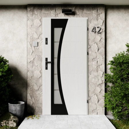 Optima Black CK drzwi zewnętrzne 72 mm z klamką czarną energooszczędne Ud-1.3 przeszklone lustro weneckie szyba mleczna Program Czyste Powietrze