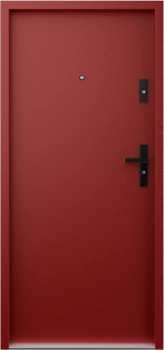 Drzwi wewnątrzklatkowe akustyczne wyciszające 47 dB z Certyfikatem antywłamaniowe RC3 55 mm stalowe gładkie z klamką czarną czerwone G00