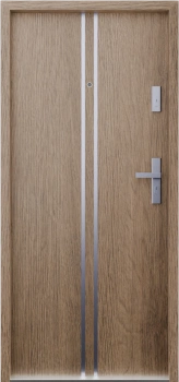 Drzwi klatkowe wejściowe do mieszkania w bloku wygłuszające 47 dB antywłamaniowe RC3 55 mm stalowe z klamką inox i aplikacjami dąb trufla A7