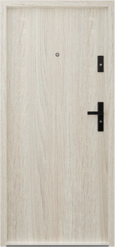 Drzwi wewnątrzklatkowe antywłamaniowe RC3 z Certyfikatem akustyczne wyciszające 47 dB 55 mm stalowe gładkie z klamką czarną dąb sonoma G00