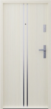 Drzwi klatkowe wejściowe do mieszkania w bloku antywłamaniowe RC3 wygłuszające 47 dB 55 mm stalowe z klamką inox srebrną i aplikacjami dąb bielony A7