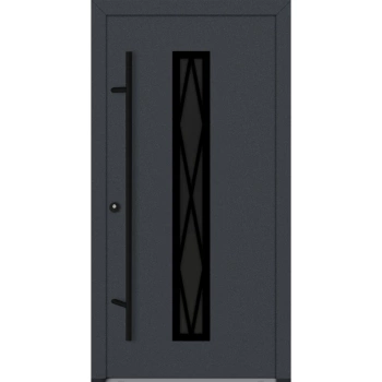 Drzwi zewnętrzne wejściowe do domu stalowo aluminiowe 82 mm DS82 U <= 0,89 antaba czarna szyba ciemna lustro weneckie Program Czyste Powietrze C24