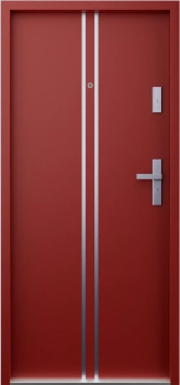 Drzwi wewnątrzklatkowe antywłamaniowe w klasie RC4 55 mm stalowe z klamką i zawiasami srebrnymi inox czerwone A7