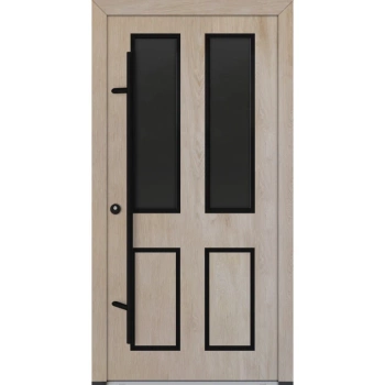 Drzwi zewnętrzne wejściowe do domu stalowo aluminiowe 82 mm DS82 U <= 0,89 antaba czarna szyba ciemna lustro weneckie Program Czyste Powietrze C29